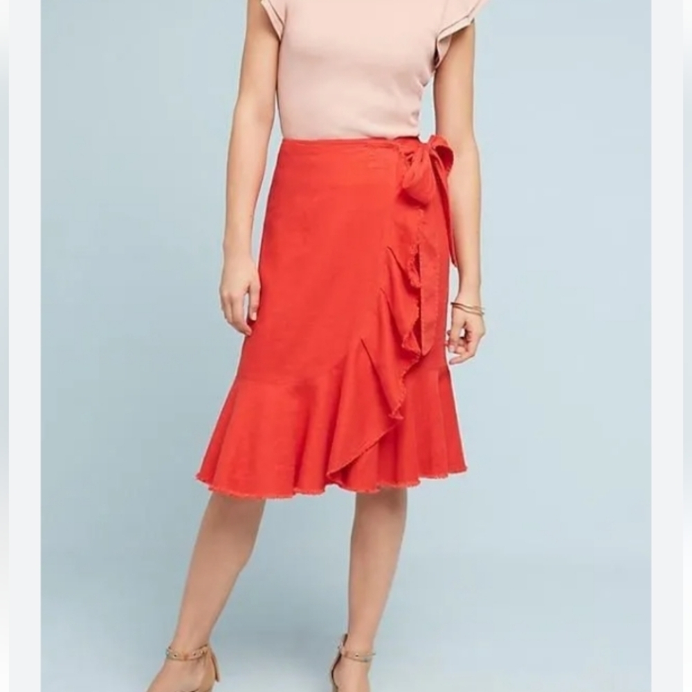 Anthropology Holding Horses Linen Blend high waisted Wrap Skirt